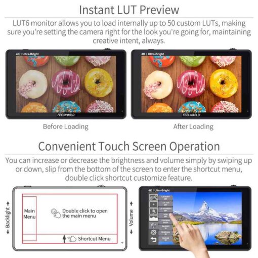 Feelworld LUT6 6" 4K HDMI Camera Monitor - Image 3