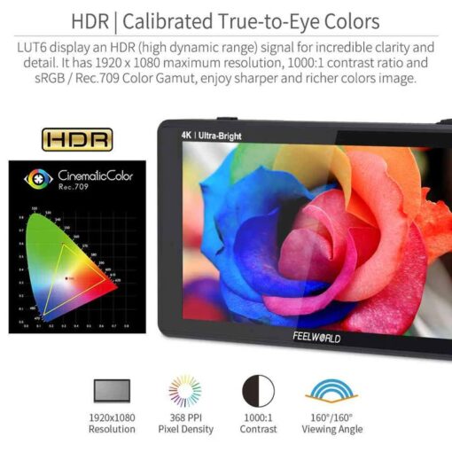 Feelworld LUT6 6" 4K HDMI Camera Monitor - Image 4