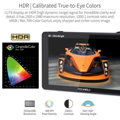 Feelworld LUT6S 6″ 4K HDMI Camera Monitor - Image 3